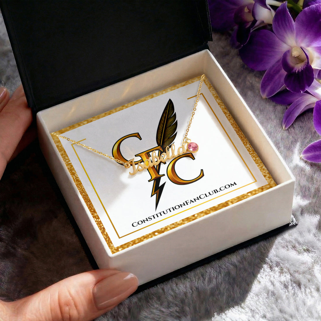 Constitution Fan Club™ Custom Name Necklace with Birthstone