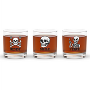 Skull Whiskey Glass Set – 3 Rocks Glasses Peace Resist Smile