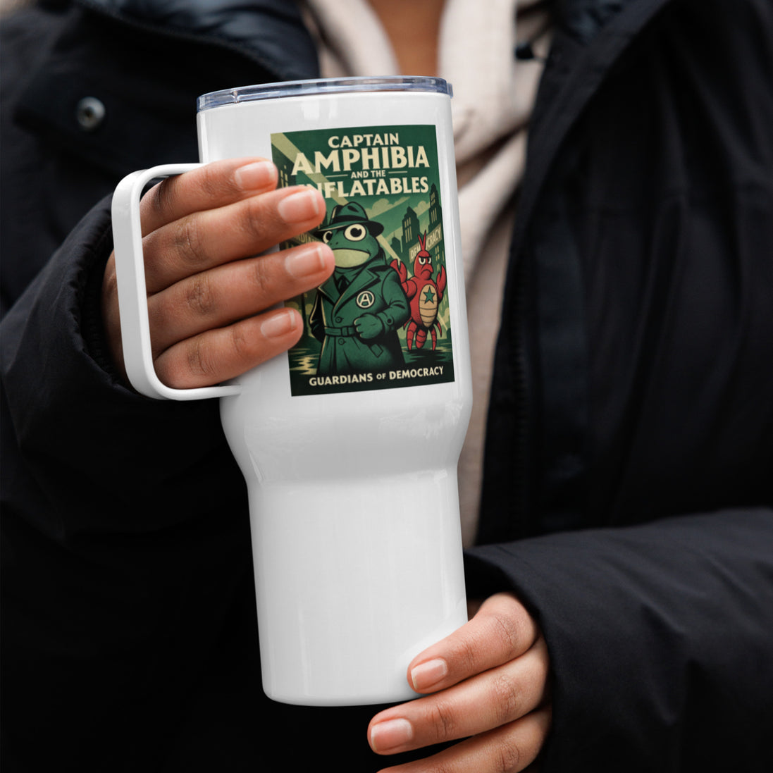 Captain Amphibia — Guardians of Democracy Travel Mug with Handle (25 oz)